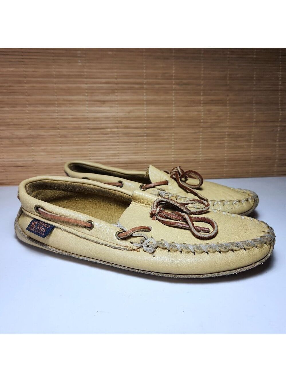 Vintage Sioux Mox Tru Stitch Deerskin Moccasins Loafers Mens 7.5 Womens 9 USA